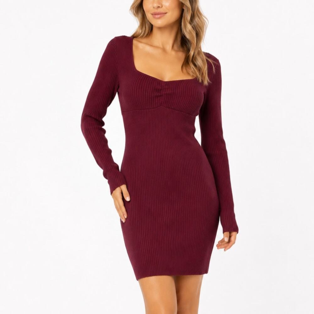 NWT Hollister Ribbed Sweater Dress Burgundy Red Size M